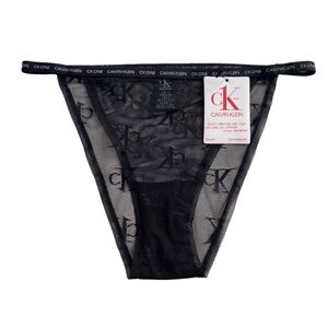 Calvin Klein One CK Nwt Black Sheer Mesh Logo High Leg String Brazilian Panty XL